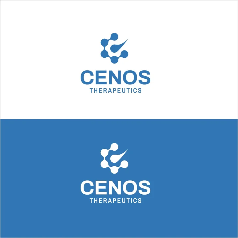 Графично лого на CENOS THERAPEUTICS, съставено от стилизирана молекулярна структура и изписано име на компанията.