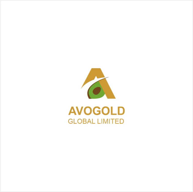 Графично лого с буква А, стилизирана като авокадо, и надпис AVOGOLD GLOBAL LIMITED в златист цвят.