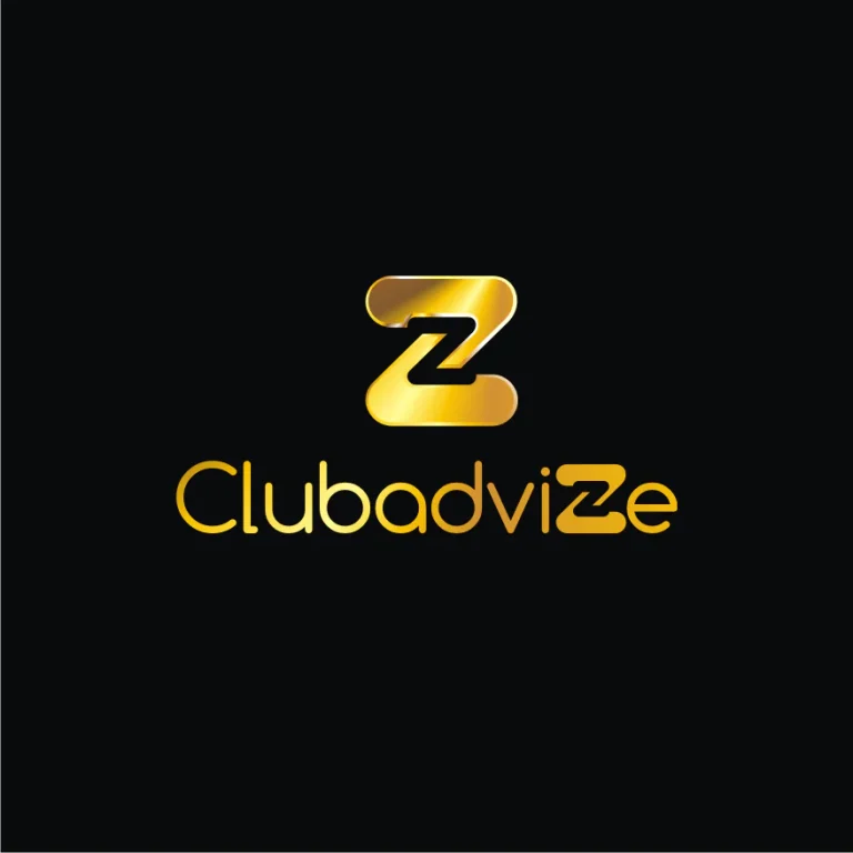 Златисто лого с буквата Z и надпис Clubadvize на черен фон с метален градиентен ефект.